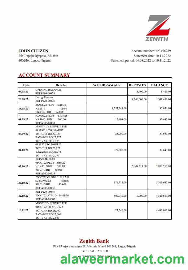 Nigeria Zenith Bank statement xls